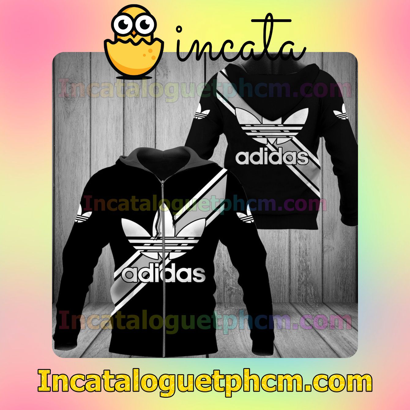 Adidas Brand Logo On Diagonal Stripes Long Sleeve Jacket Mens Hoodie