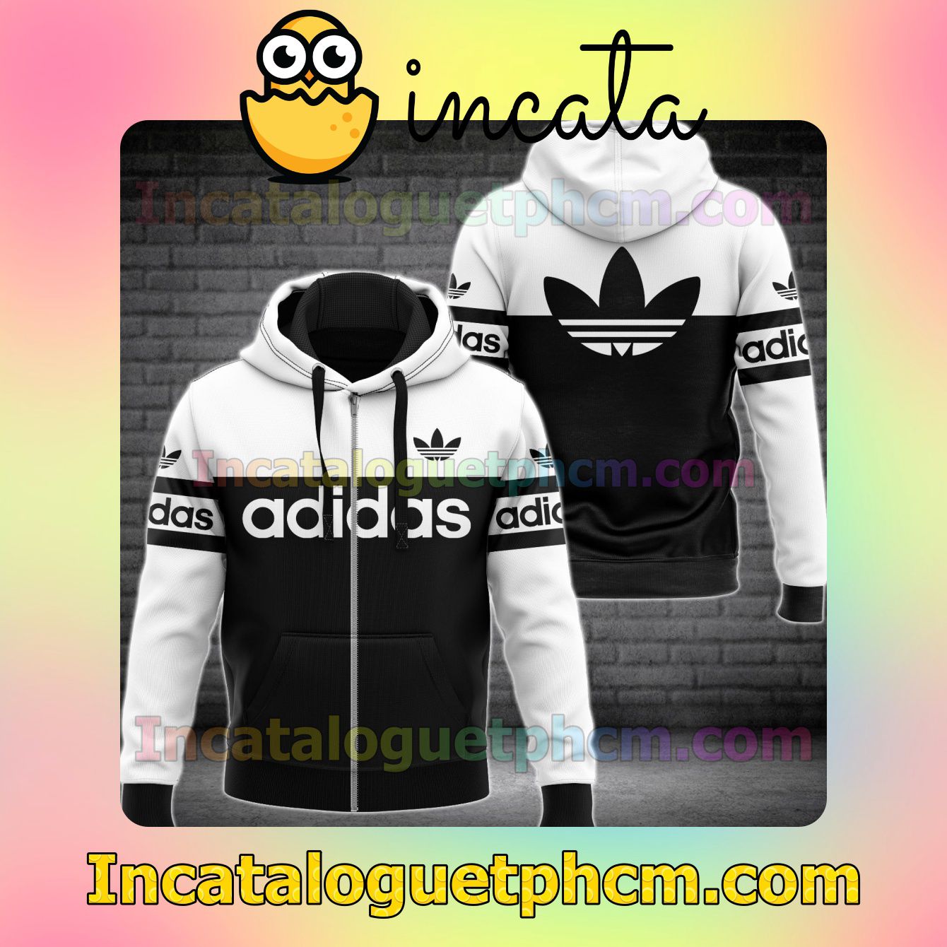 Adidas Luxury Brand Black And White Basic Long Sleeve Jacket Mens Hoodie