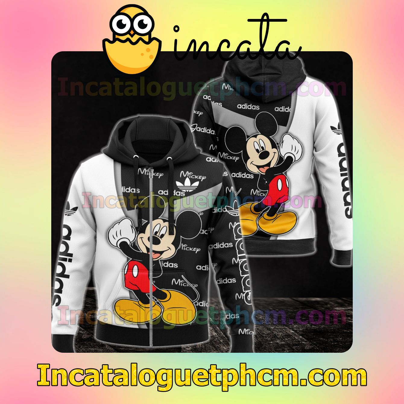 Adidas Mickey Mouse Black And White Long Sleeve Jacket Mens Hoodie