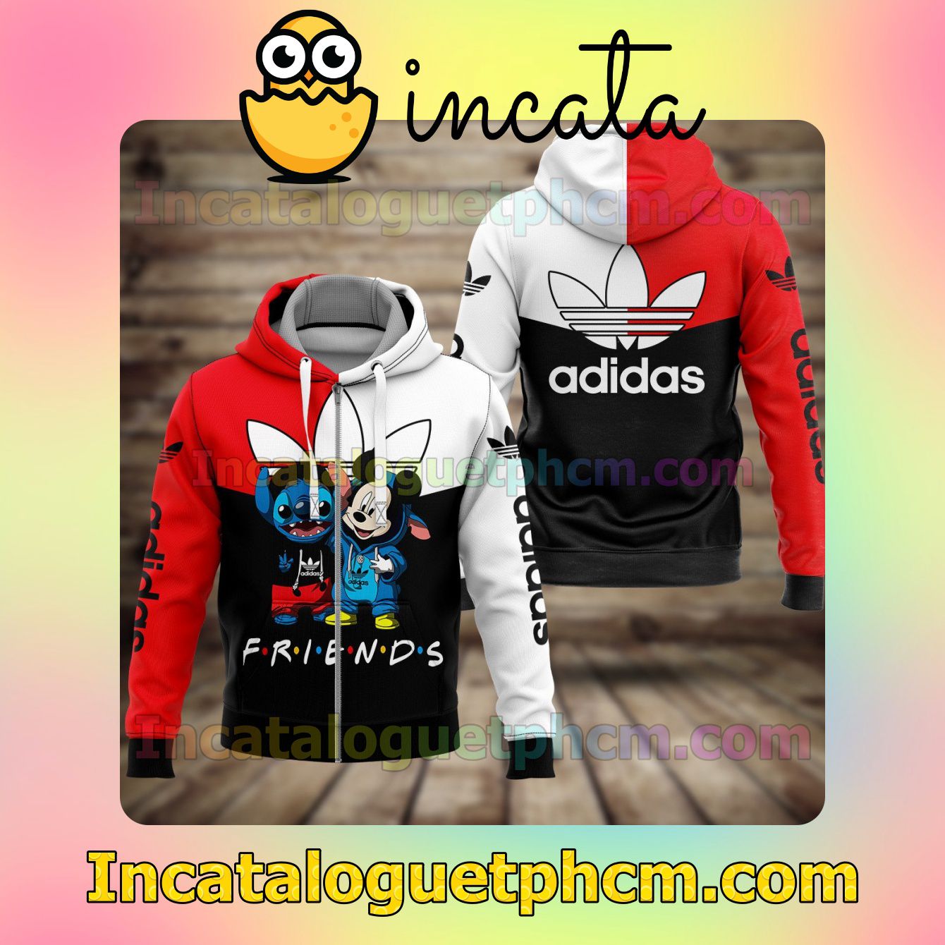 Adidas Stitch And Mickey Friends Black White Red Long Sleeve Jacket Mens Hoodie