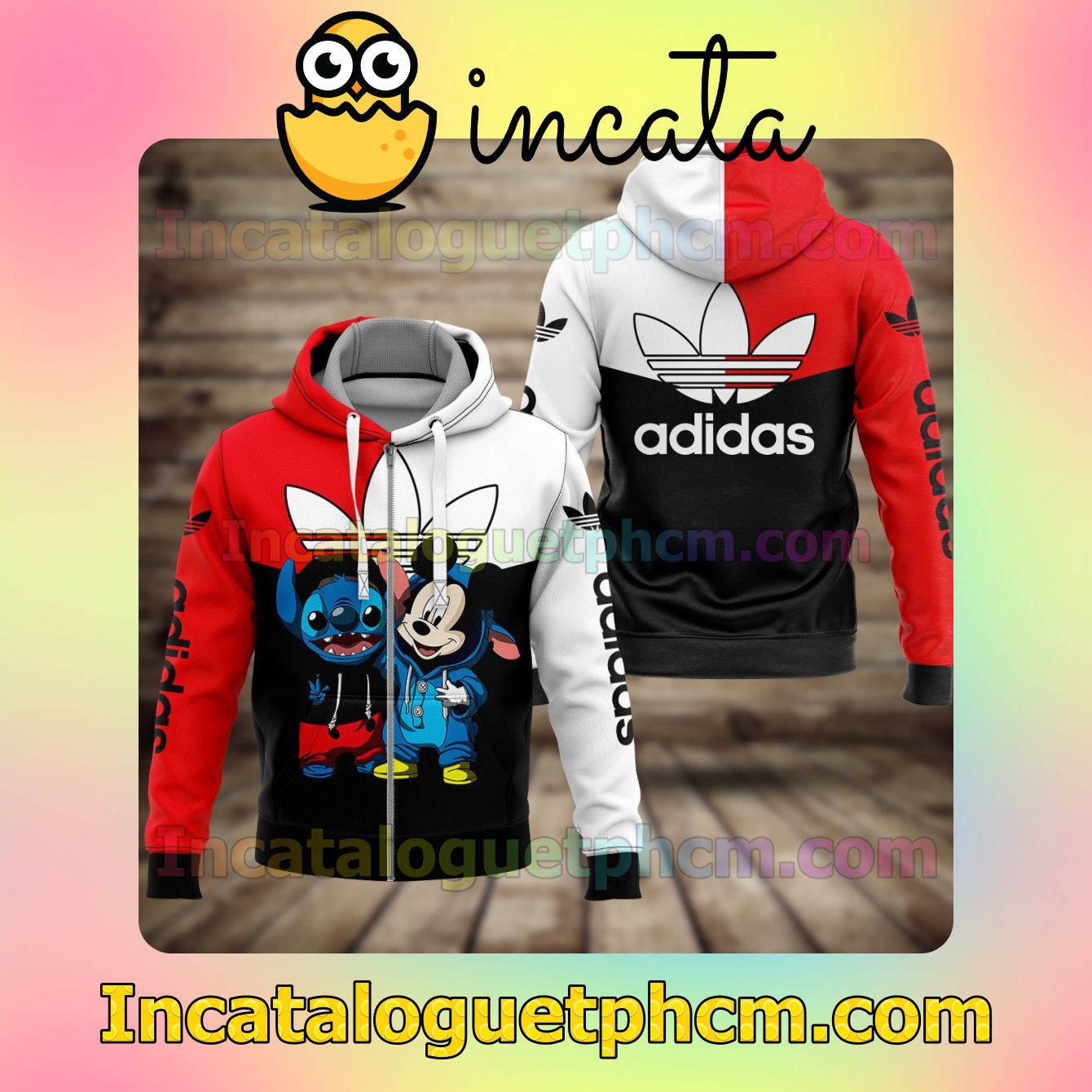 Adidas With Stitch And Mickey Mouse Long Sleeve Jacket Mens Hoodie