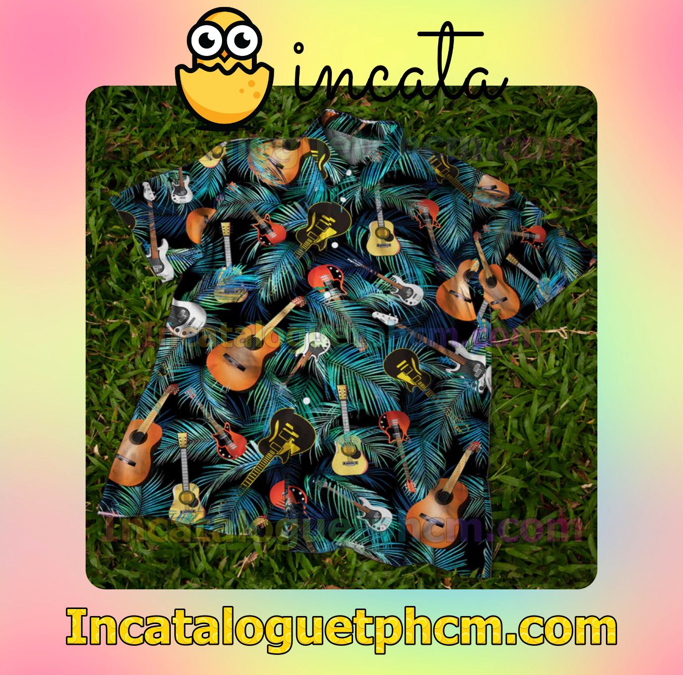 Colorful Guitar Tropical Men Short Sleeve Shirt