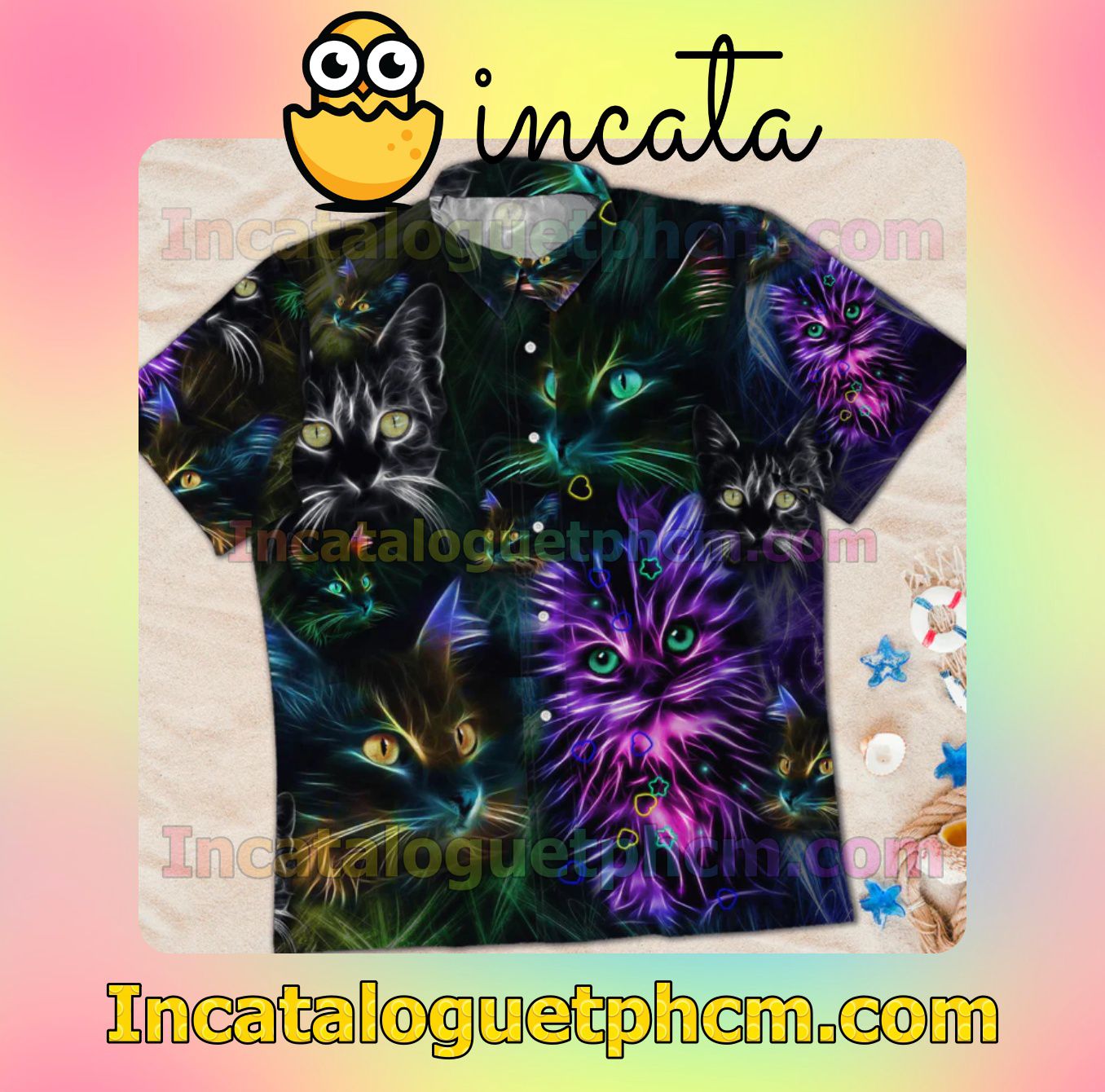 Great artwork! Colorful Rainbow Cat Men Short Sleeve Shirt