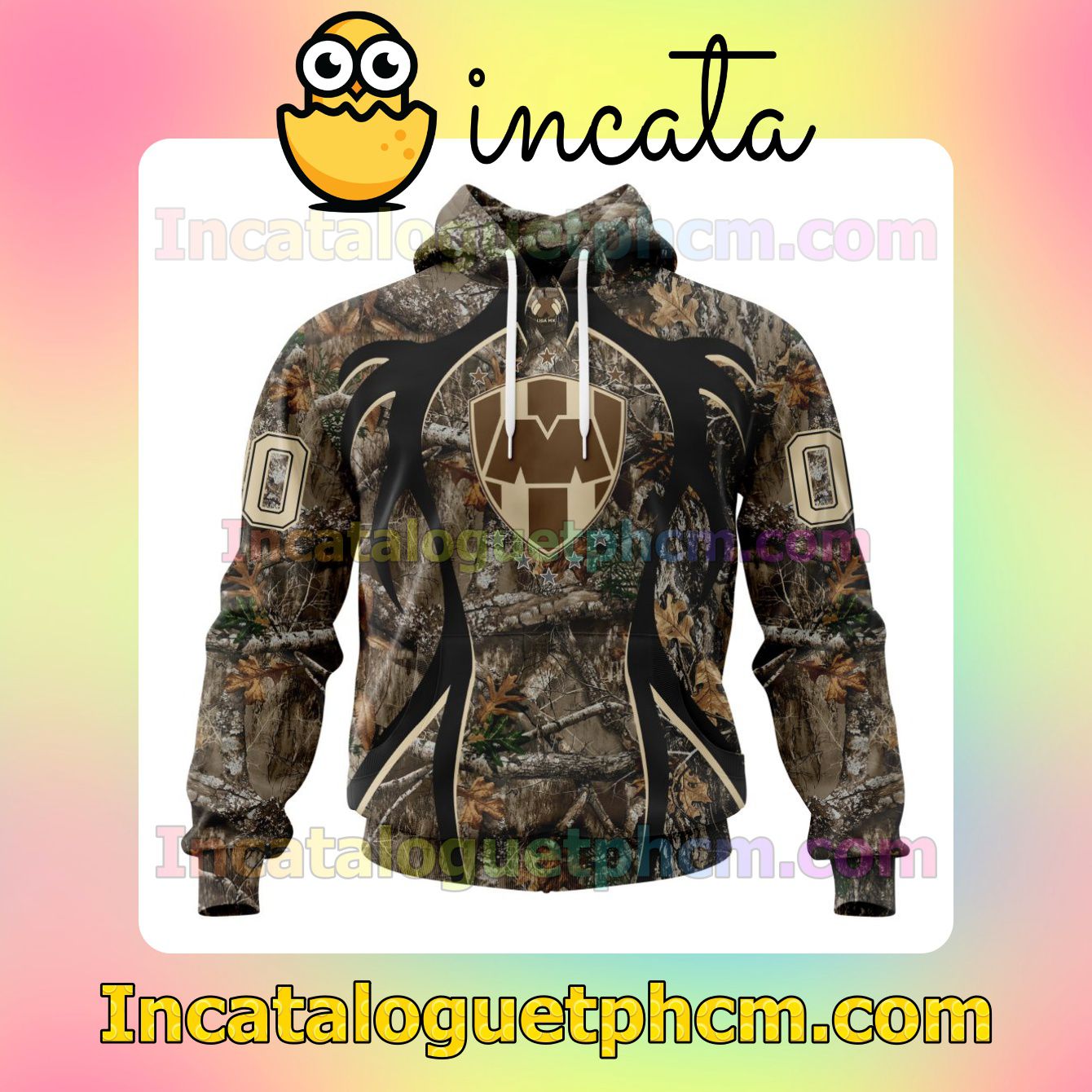 Customized LIGA MX C.F. Monterrey Hunting Camo Mens Camouflage Hooded Adult Hoodies