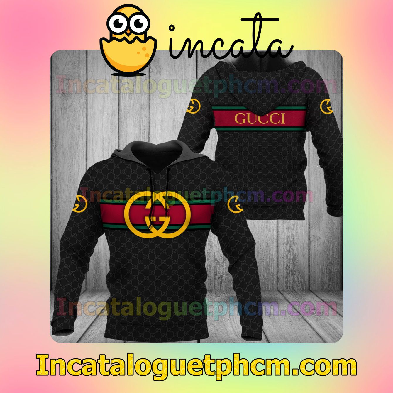 Gucci Black Monogram With Logo On Horizontal Stripes Long Sleeve Jacket Mens Hoodie
