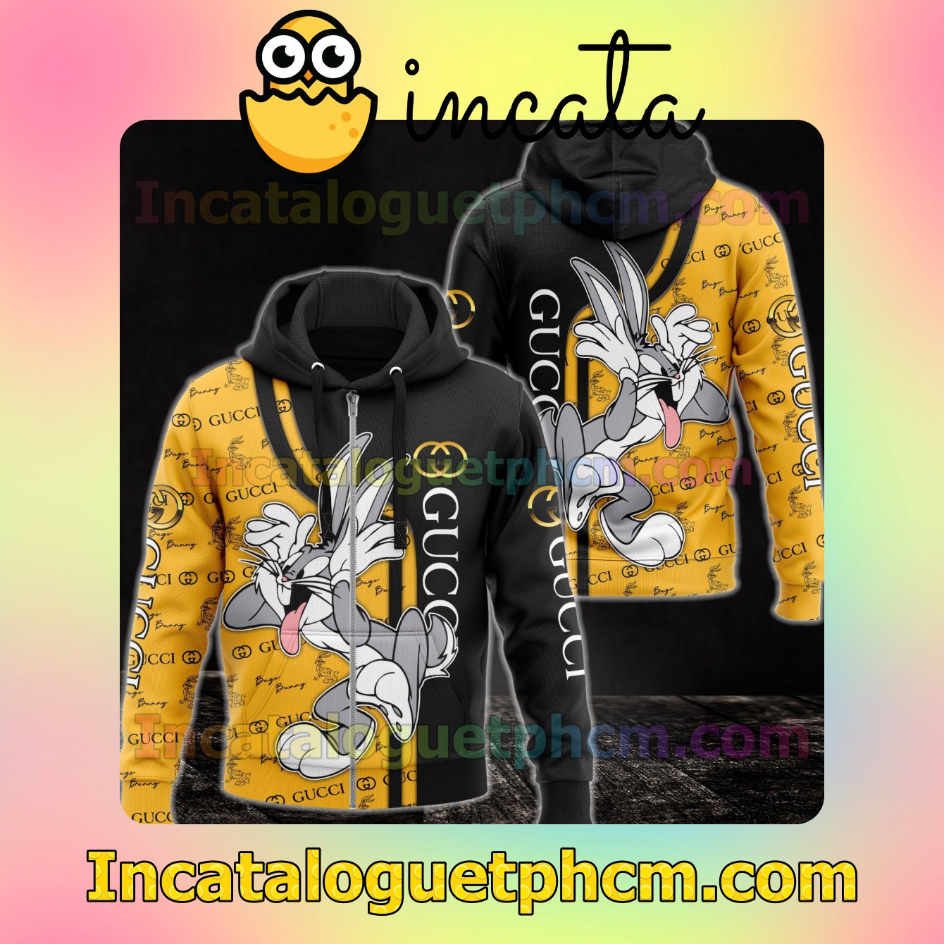 Gucci With Bugs Bunny Black And Yellow Long Sleeve Jacket Mens Hoodie