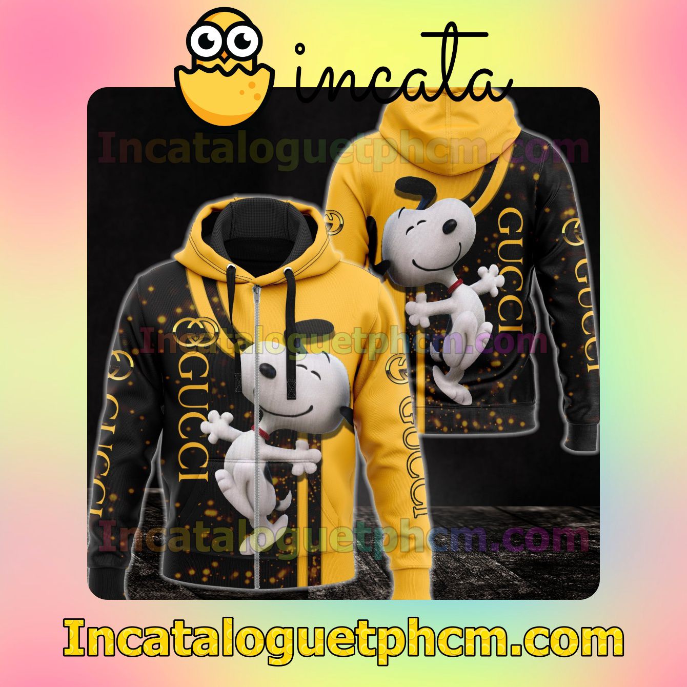 Gucci With Snoopy Black And Yellow Long Sleeve Jacket Mens Hoodie