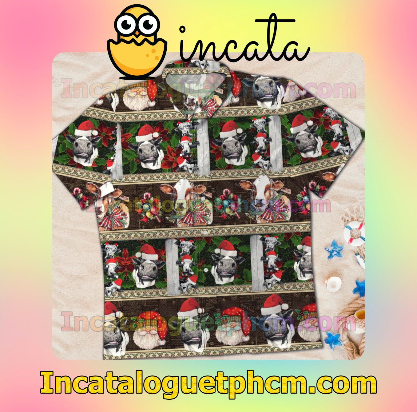 The cheapest Heifer Santa Hat Christmas Xmas Men Short Sleeve Shirt