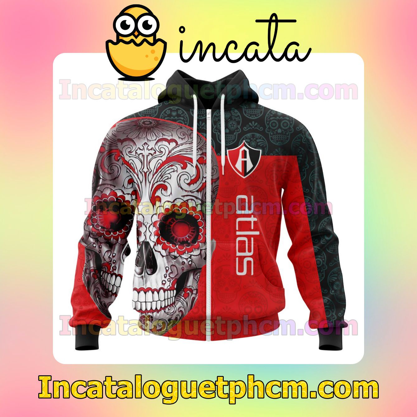Unique LIGA MX Atlas F.C Sugar Skull For Dia De Muertos Customized Jersey Hoodie, Unisex Tee