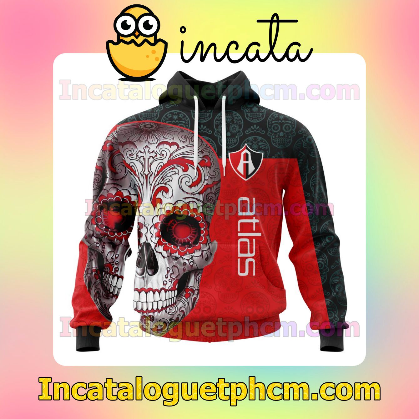 LIGA MX Atlas F.C Sugar Skull For Dia De Muertos Customized Jersey Hoodie, Unisex Tee