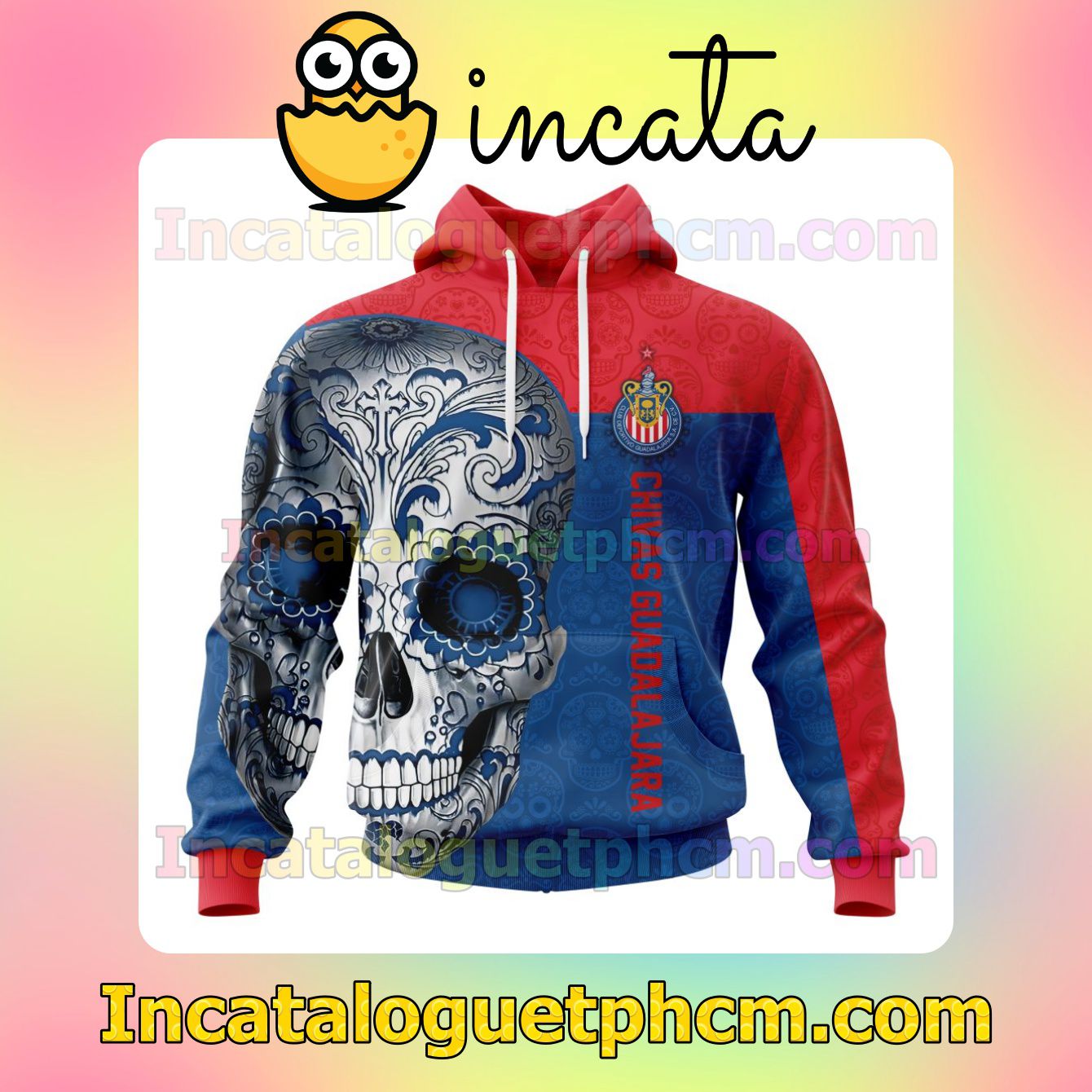 LIGA MX Chivas Guadalajara Sugar Skull For Dia De Muertos Customized Jersey Hoodie, Unisex Tee