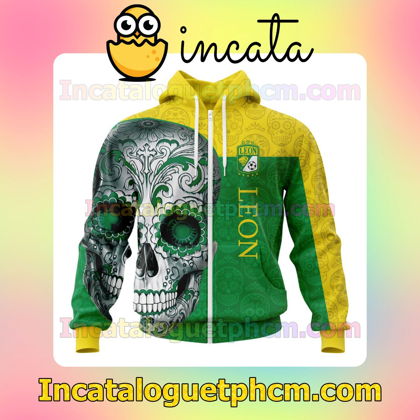 Ships From USA LIGA MX Club Leon Sugar Skull For Dia De Muertos Customized Jersey Hoodie, Unisex Tee