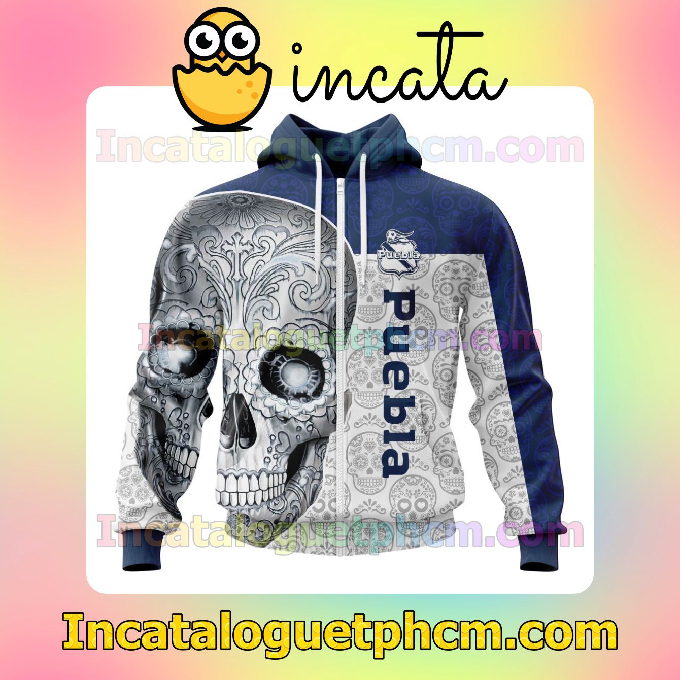 Perfect LIGA MX Club Puebla Sugar Skull For Dia De Muertos Customized Jersey Hoodie, Unisex Tee
