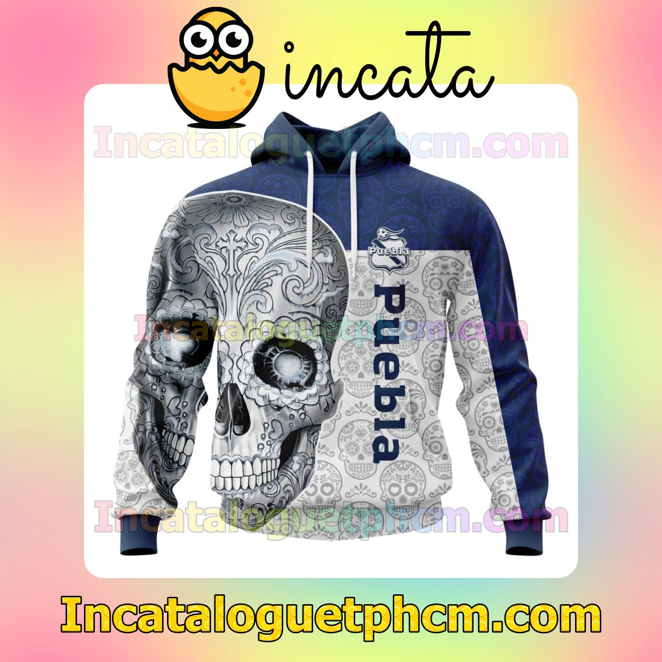 LIGA MX Club Puebla Sugar Skull For Dia De Muertos Customized Jersey Hoodie, Unisex Tee