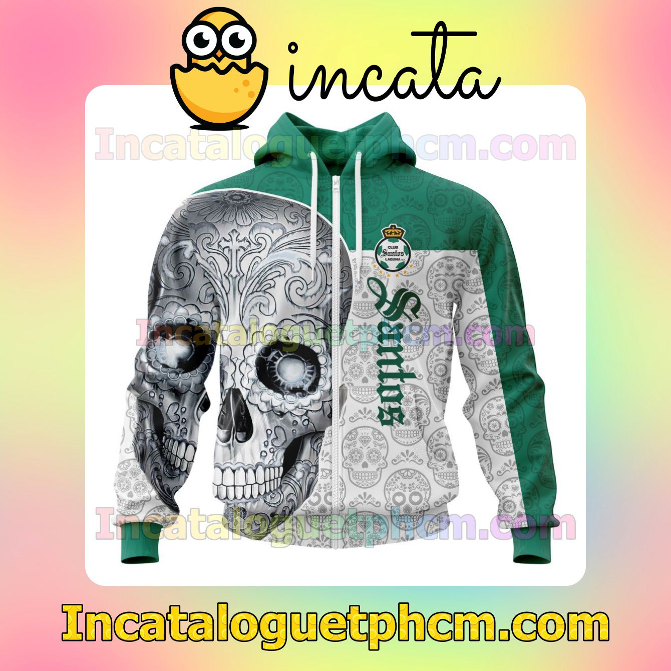 Rating LIGA MX Club Santos Laguna Sugar Skull For Dia De Muertos Customized Jersey Hoodie, Unisex Tee
