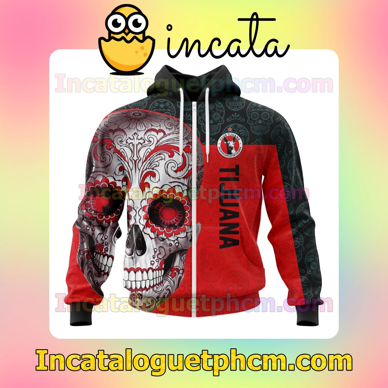 Present LIGA MX Club Tijuana Sugar Skull For Dia De Muertos Customized Jersey Hoodie, Unisex Tee