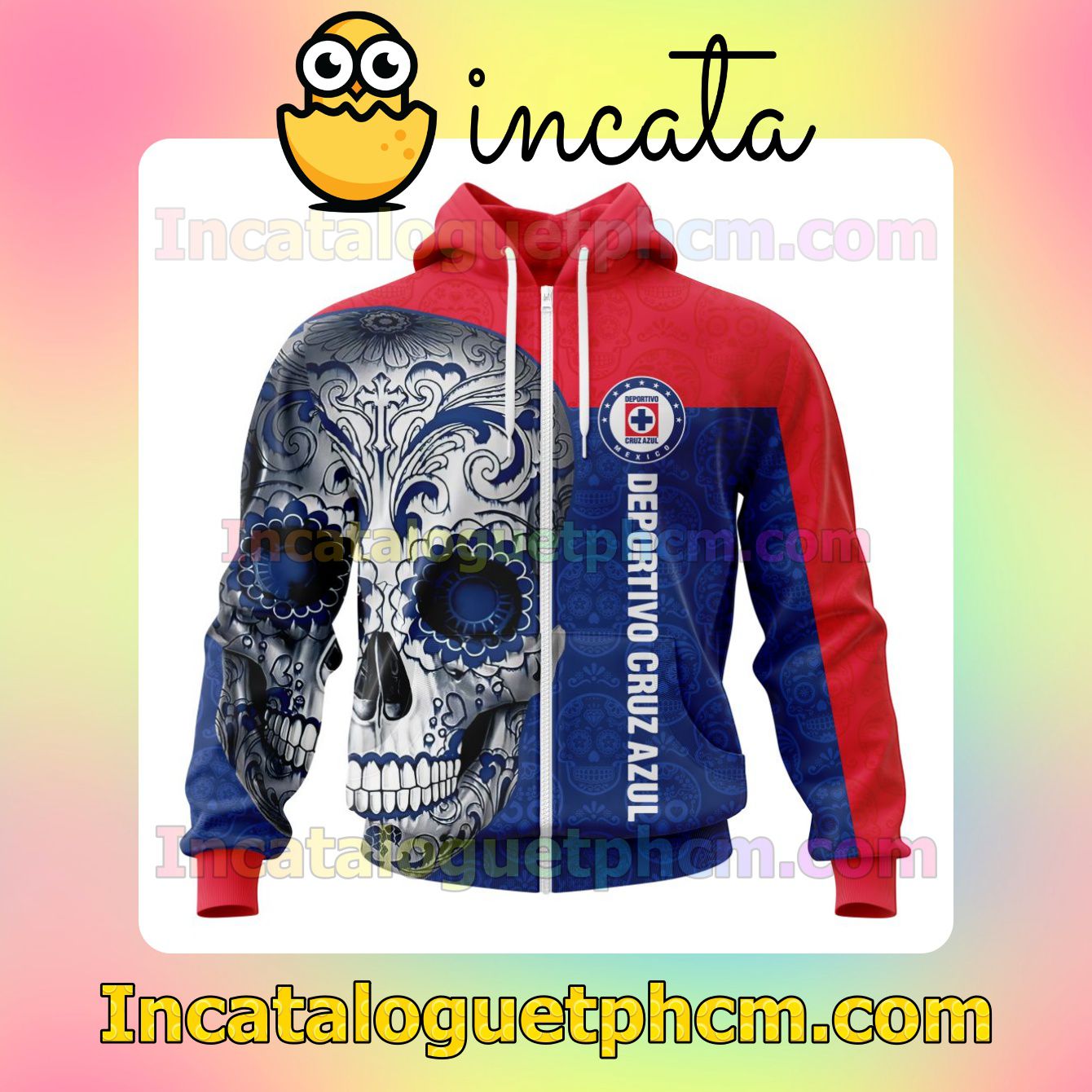 Adorable LIGA MX Cruz Azul Sugar Skull For Dia De Muertos Customized Jersey Hoodie, Unisex Tee