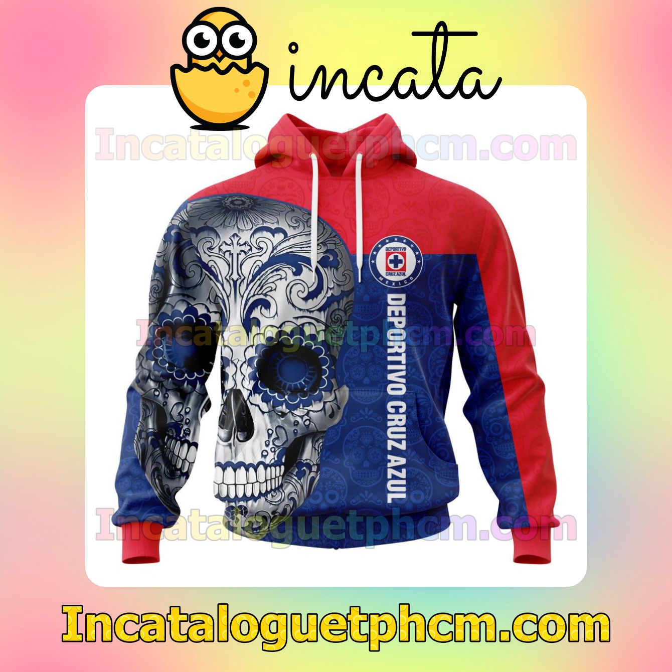 LIGA MX Cruz Azul Sugar Skull For Dia De Muertos Customized Jersey Hoodie, Unisex Tee