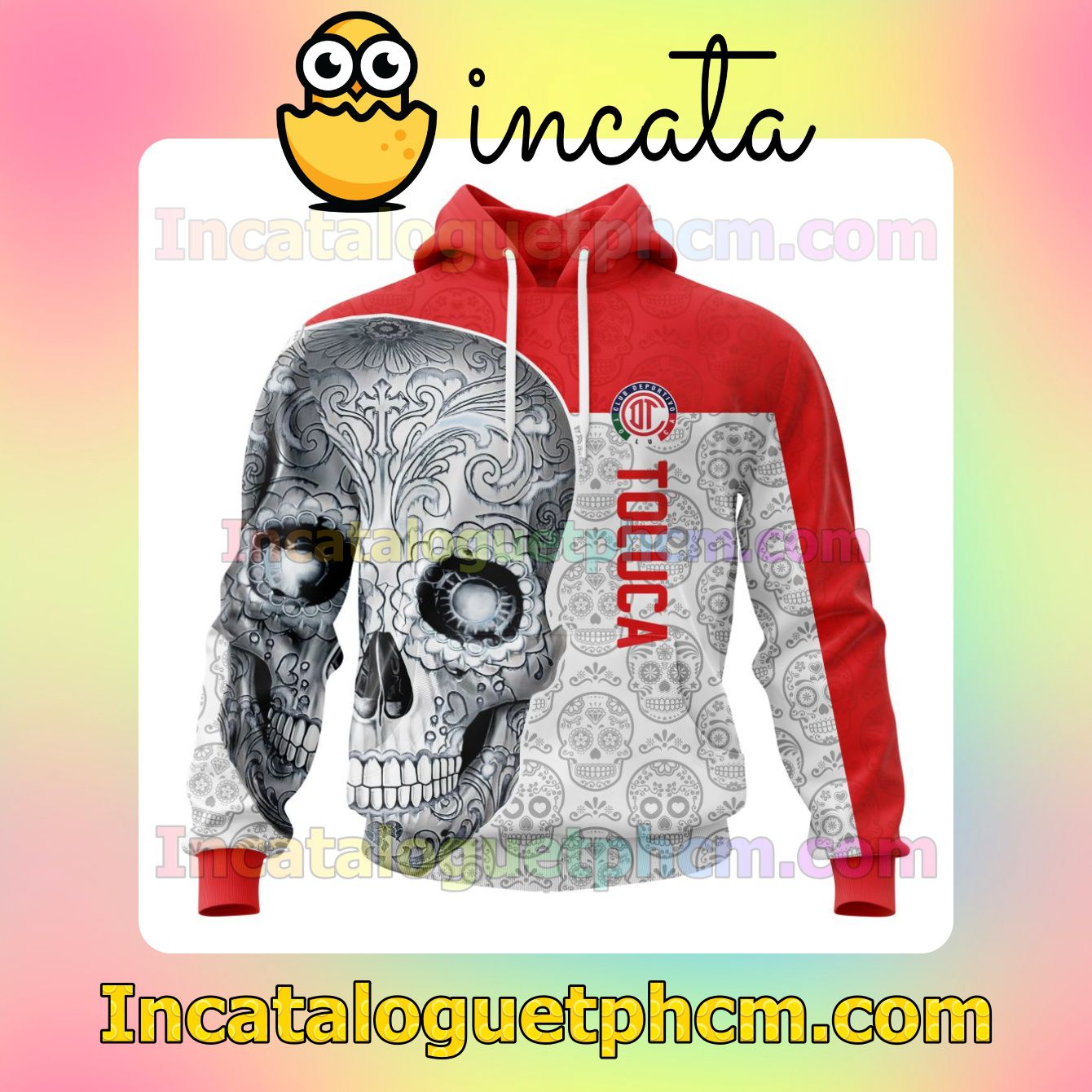 LIGA MX Deportivo Toluca Sugar Skull For Dia De Muertos Customized Jersey Hoodie, Unisex Tee