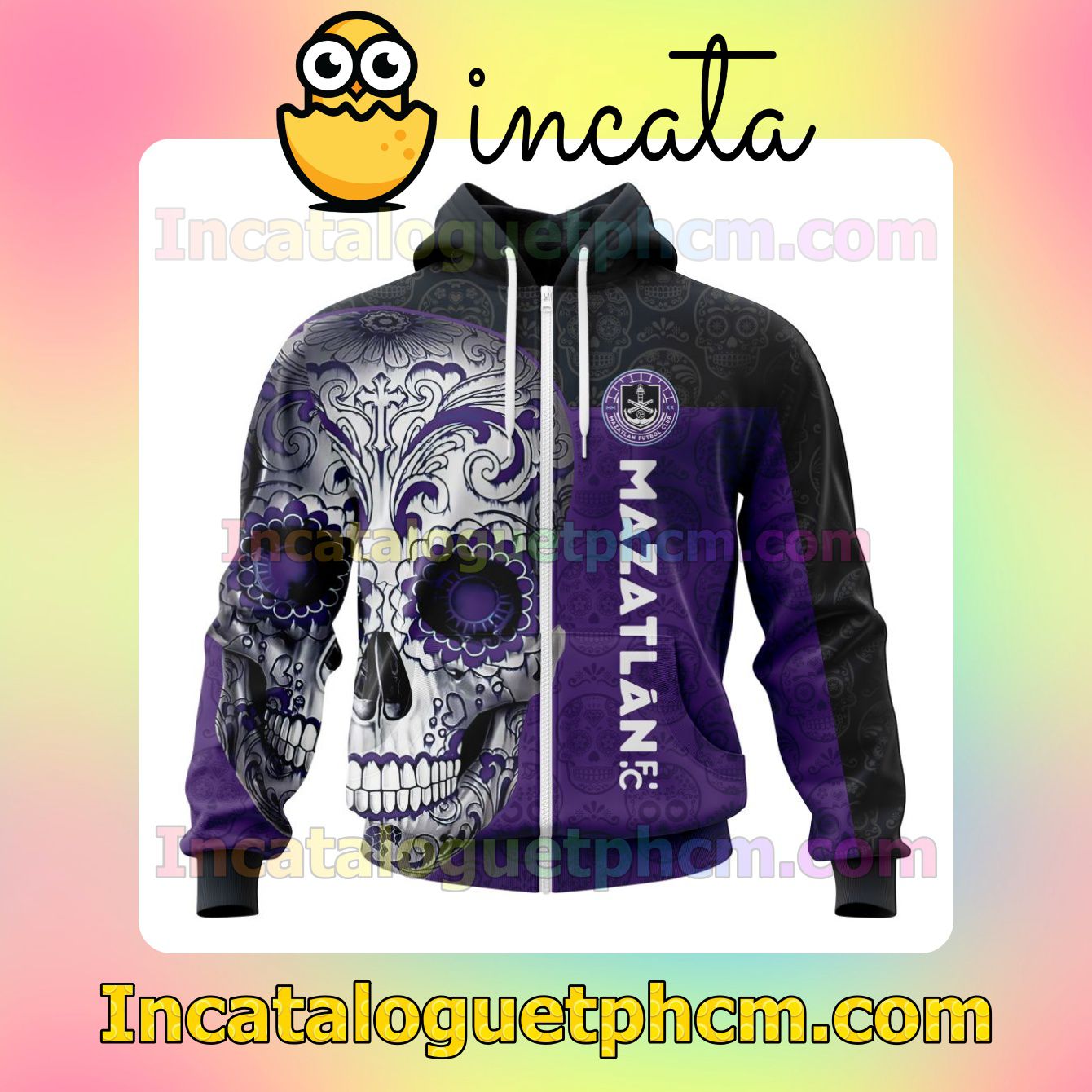 Adult LIGA MX Mazatlan F.C Sugar Skull For Dia De Muertos Customized Jersey Hoodie, Unisex Tee