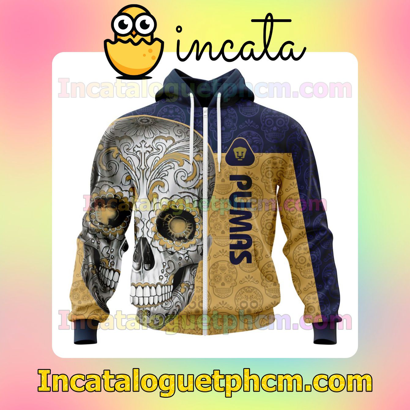 Hot LIGA MX Pumas UNAM Sugar Skull For Dia De Muertos Customized Jersey Hoodie, Unisex Tee