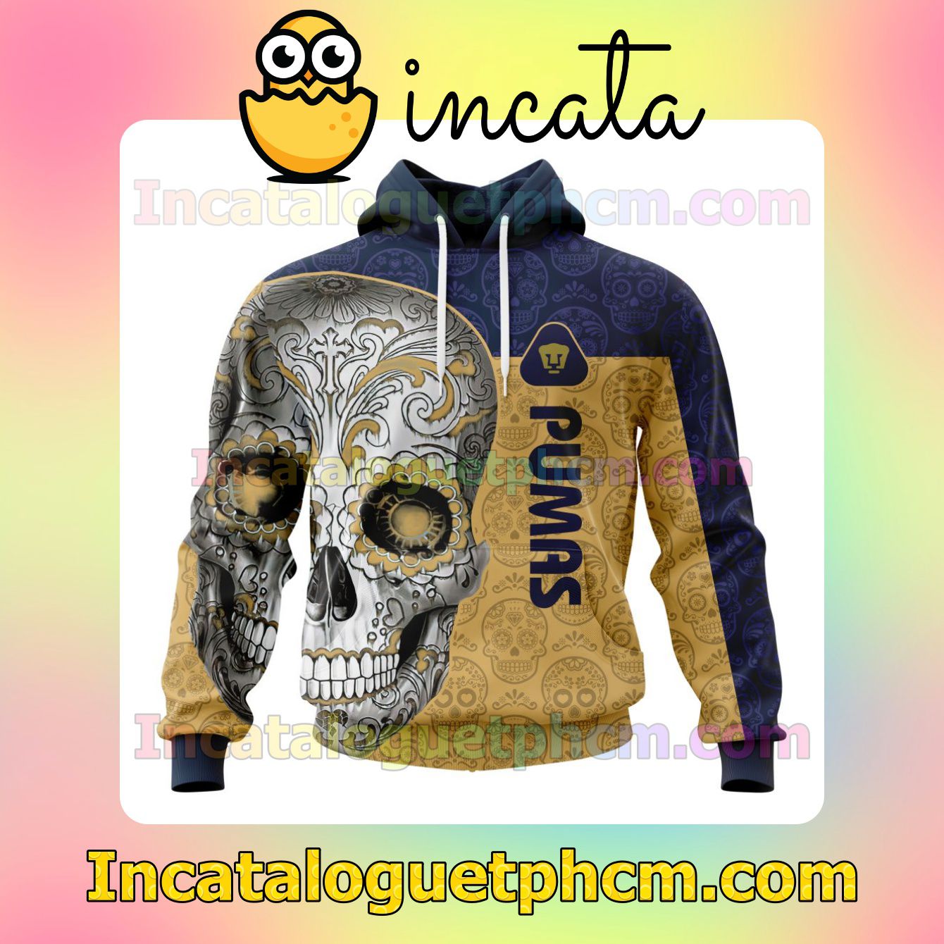 LIGA MX Pumas UNAM Sugar Skull For Dia De Muertos Customized Jersey Hoodie, Unisex Tee