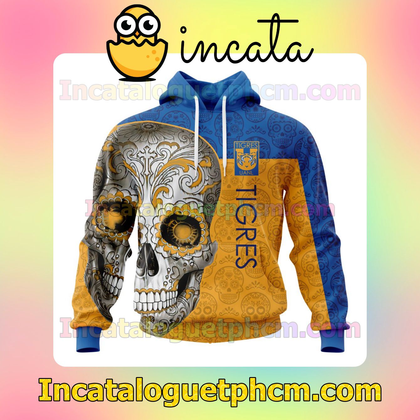 LIGA MX Tigres UANL Sugar Skull For Dia De Muertos Customized Jersey Hoodie, Unisex Tee