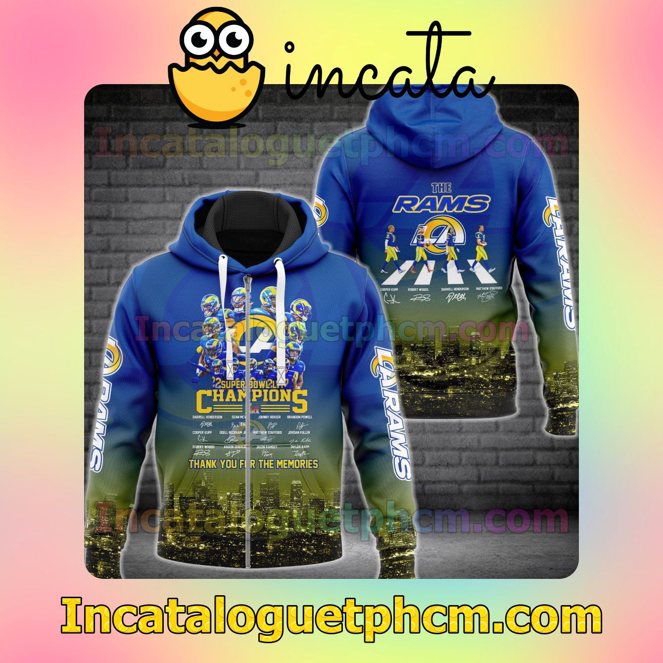 Los Angeles Rams Super Bowl Champions Thank You For The Memories Signatures Long Sleeve Jacket Mens Hoodie