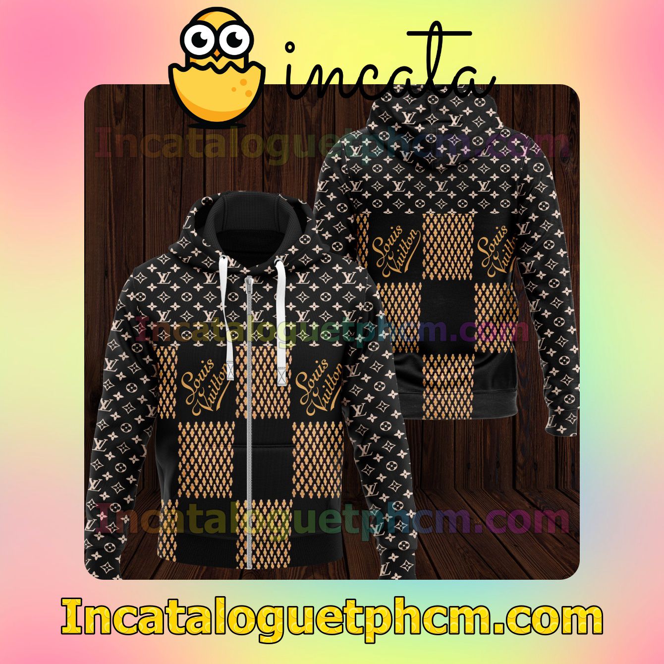 Louis Vuitton Checkerboard And Logo Monogram Long Sleeve Jacket Mens Hoodie