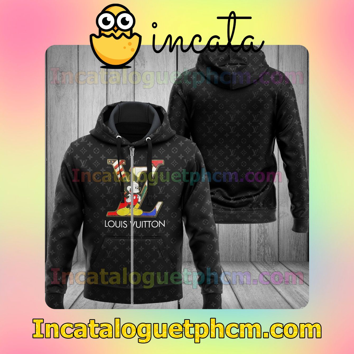 Only For Fan Louis Vuitton Mickey Mouse Black Monogram Long Sleeve Jacket Mens Hoodie