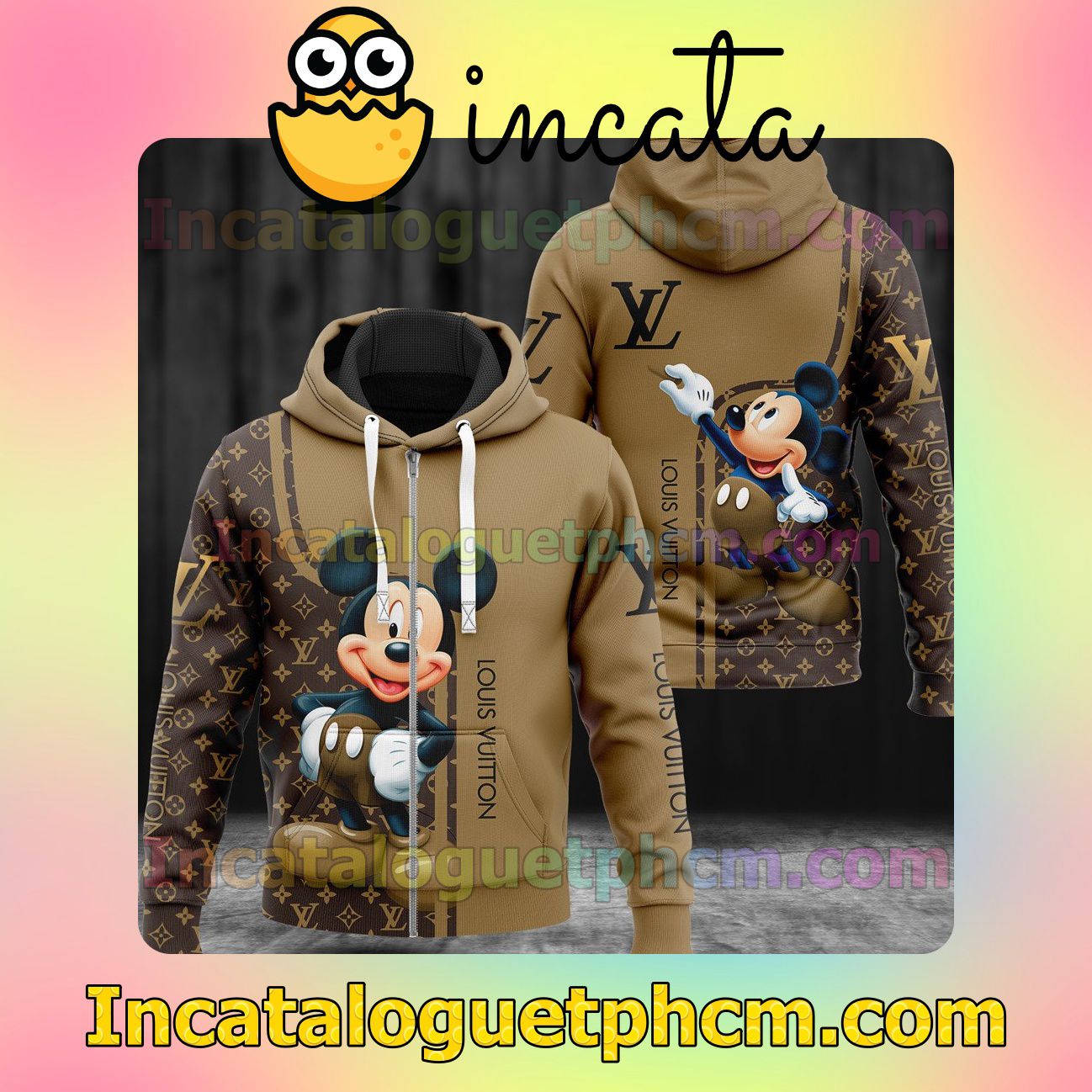 Louis Vuitton Mickey Mouse Monogram Mix Brown Long Sleeve Jacket Mens Hoodie