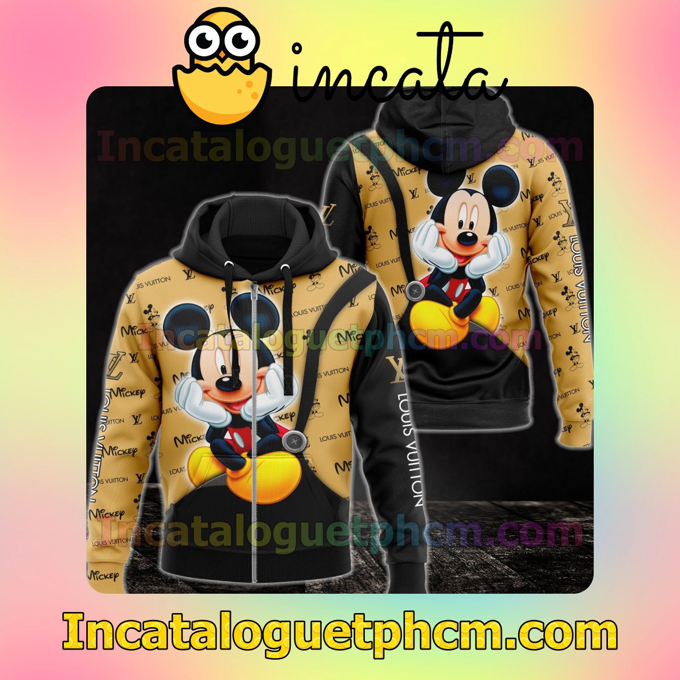 Louis Vuitton With Cute Mickey Mouse Long Sleeve Jacket Mens Hoodie