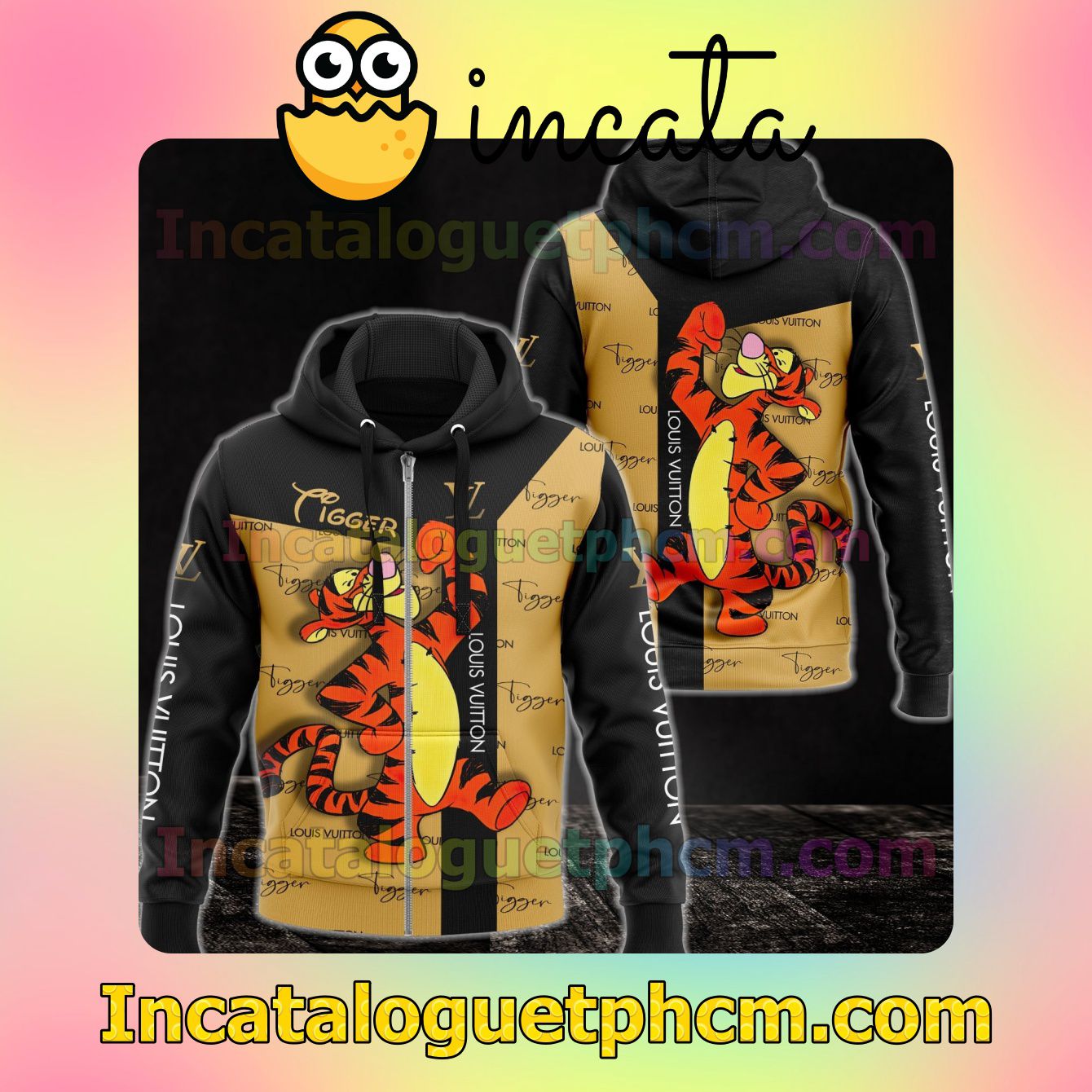 Perfect Louis Vuitton With Tiger Winnie The Pooh Long Sleeve Jacket Mens Hoodie