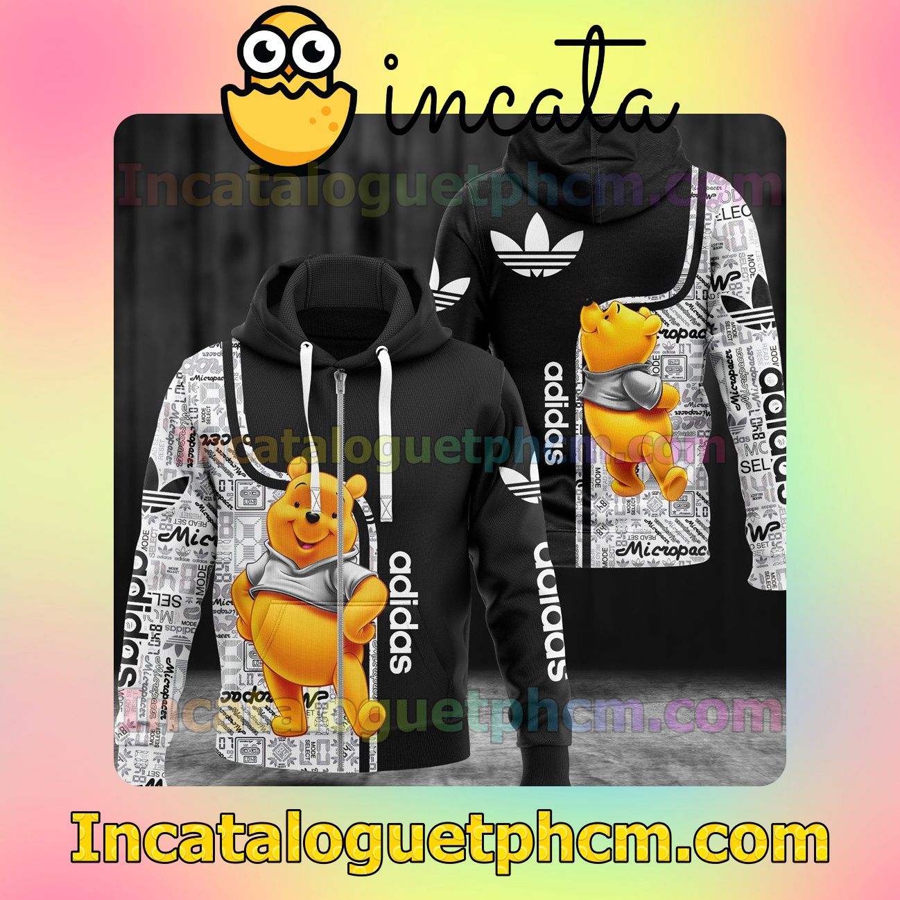 Adult Luxury Adidas Brand Distinct Logo Winnie The Pooh Long Sleeve Jacket Mens Hoodie