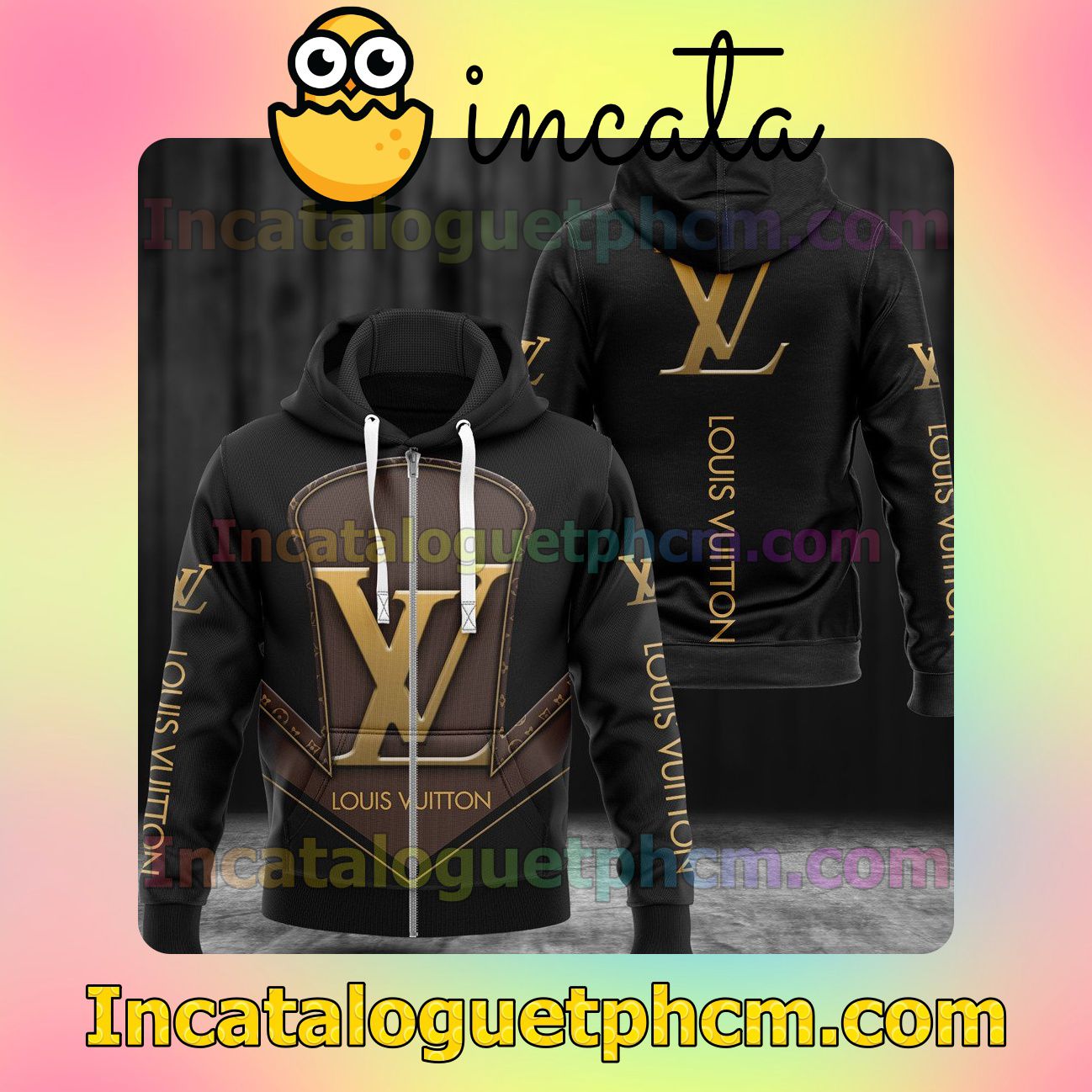 Best Shop Luxury Louis Vuitton With Logo Center Black Long Sleeve Jacket Mens Hoodie