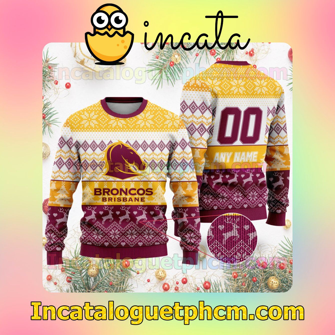 Vibrant NRL Brisbane Broncos Ugly Christmas Jumper Sweater