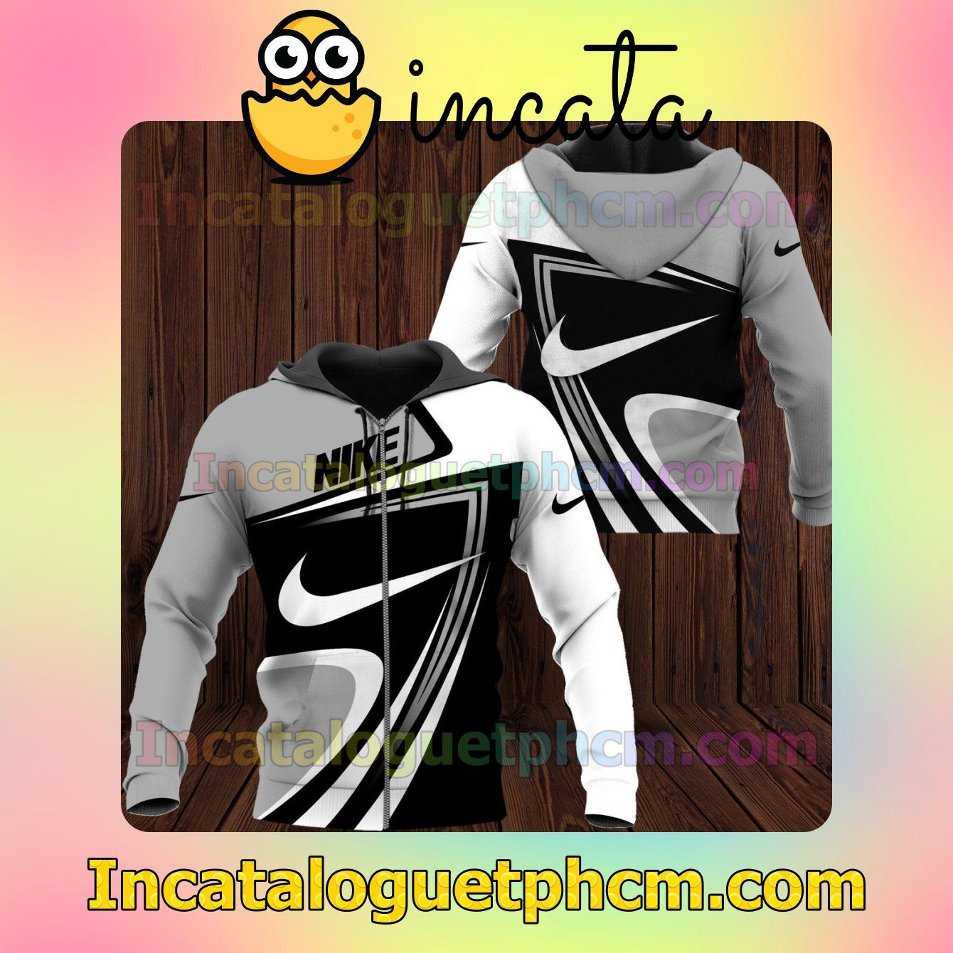 Great Nike Mix Color White Black Grey Curves Long Sleeve Jacket Mens Hoodie