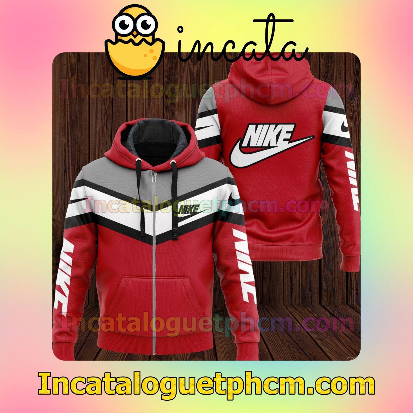 Nike Mix Colors Red Long Sleeve Jacket Mens Hoodie
