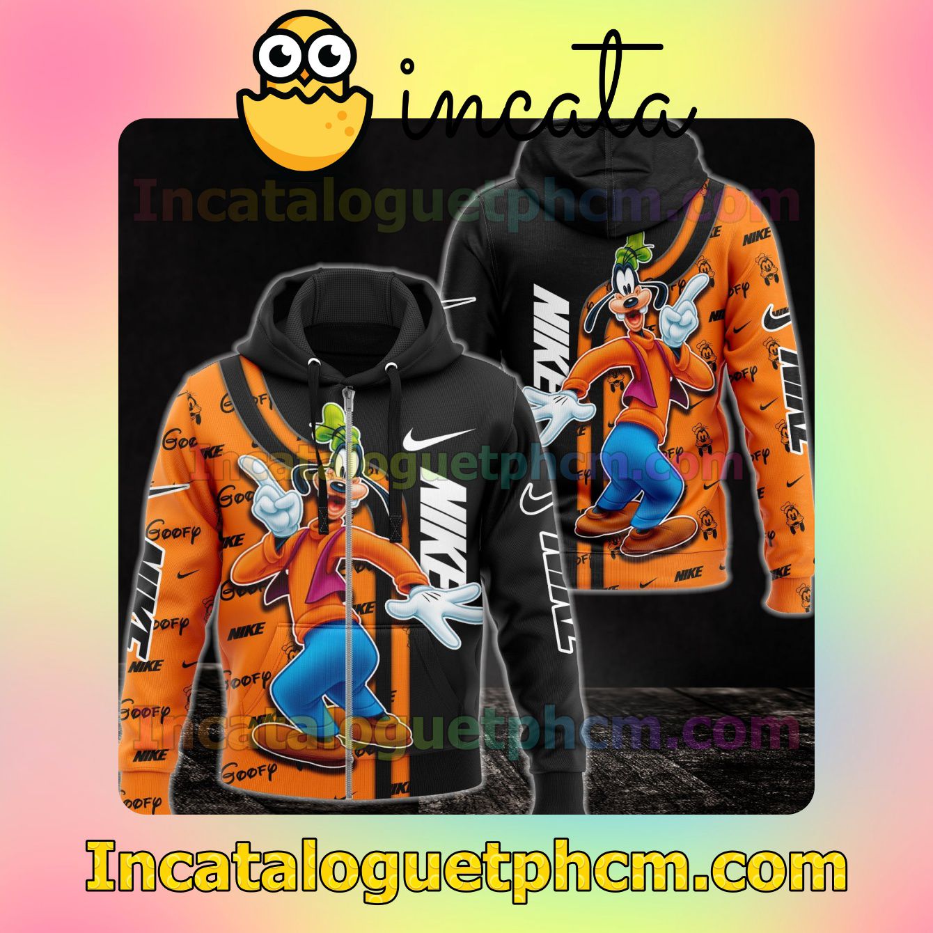 Nike With Goofy Black And Orange Long Sleeve Jacket Mens Hoodie