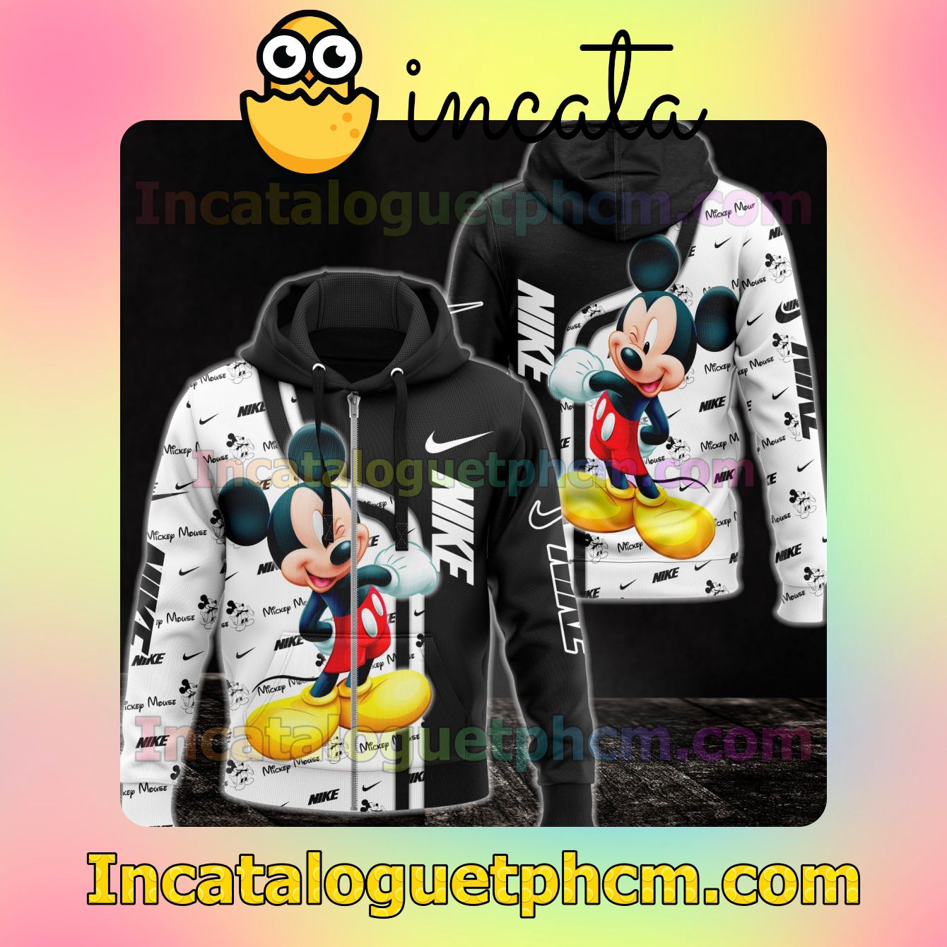 Nike With Mickey Mouse Black And White Long Sleeve Jacket Mens Hoodie