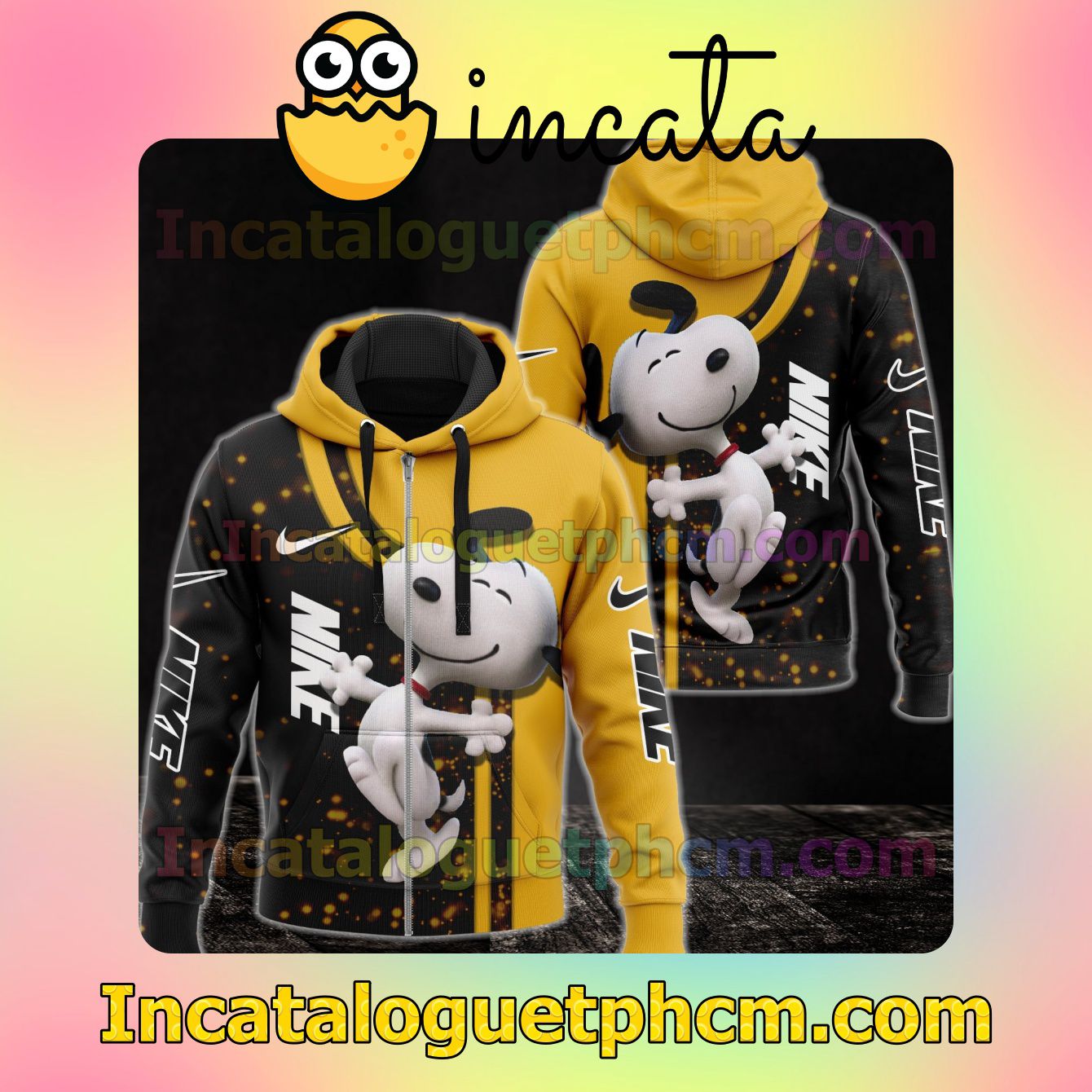 Nike With Snoopy Black And Yellow Long Sleeve Jacket Mens Hoodie