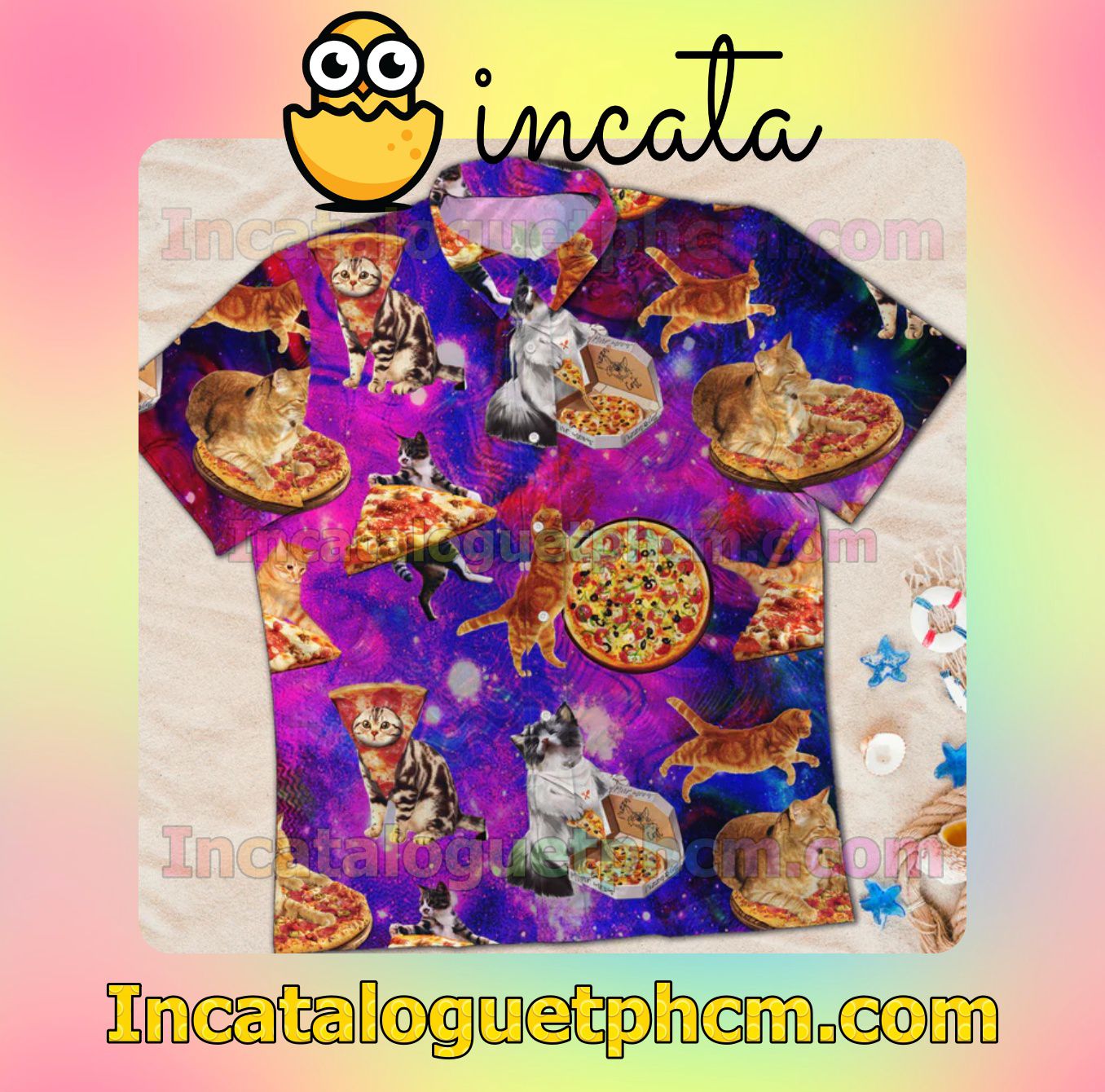 eBay Outer Space Pizza Cat Men Short Sleeve Shirt