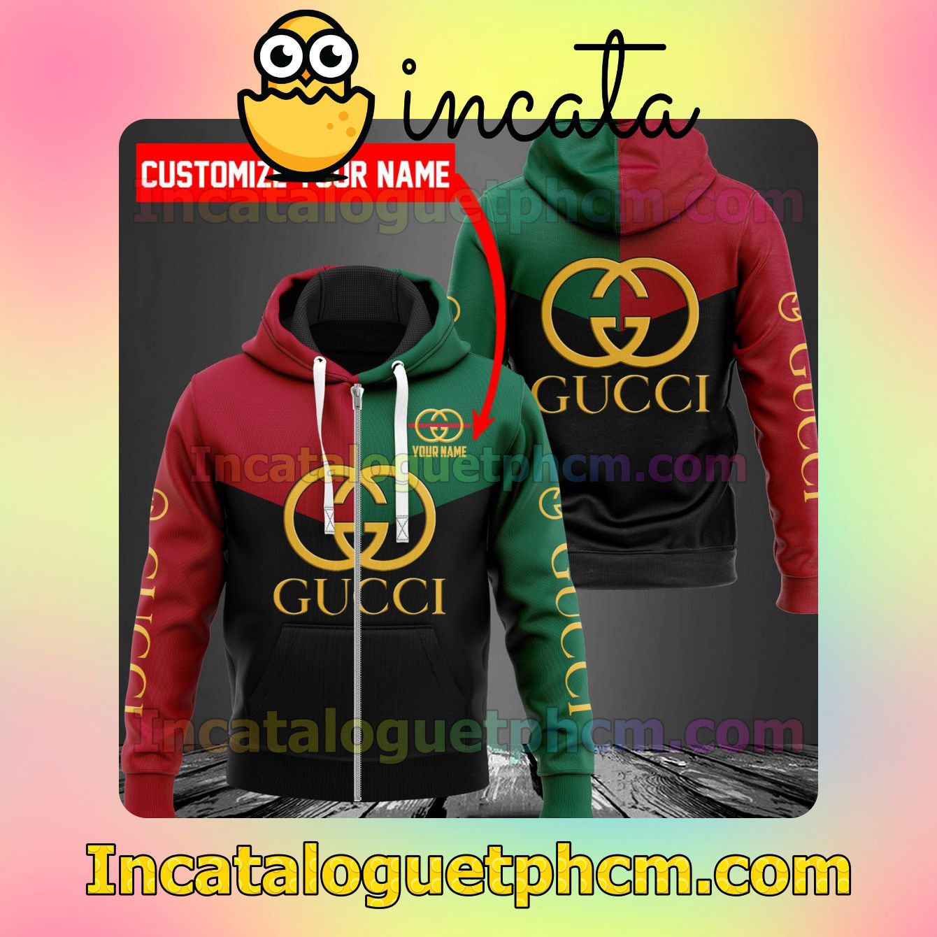 Personalized Gucci Mix Color Green Red And Black Long Sleeve Jacket Mens Hoodie