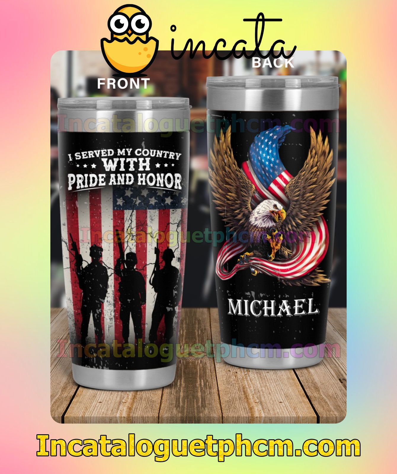 Top Rated Personalized I Served My Country With Pride And Honor American Flag Veteran And Eagle Mug Tumbler