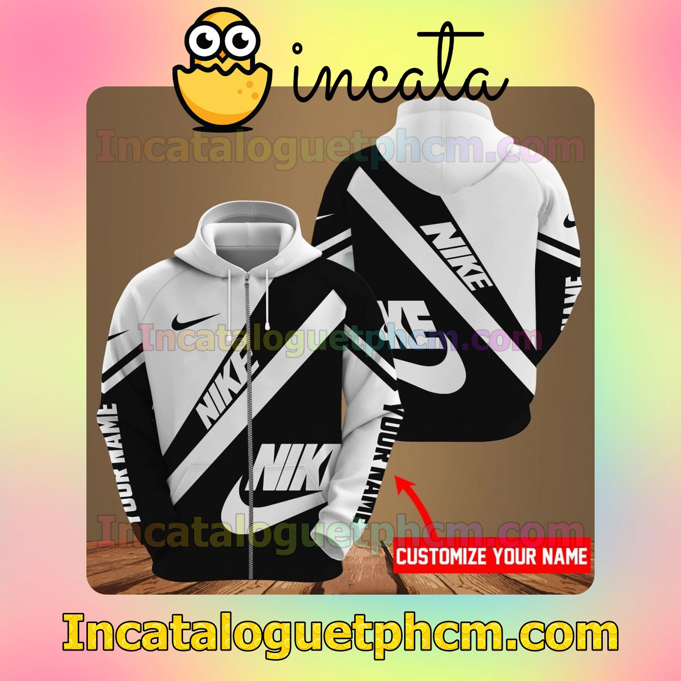 Personalized Nike Black And White Long Sleeve Jacket Mens Hoodie