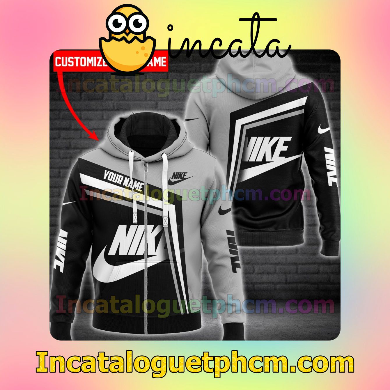Personalized Nike Brand Black And Grey Long Sleeve Jacket Mens Hoodie