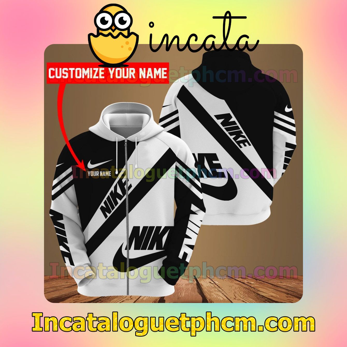 Personalized Nike Brand Black And White Long Sleeve Jacket Mens Hoodie