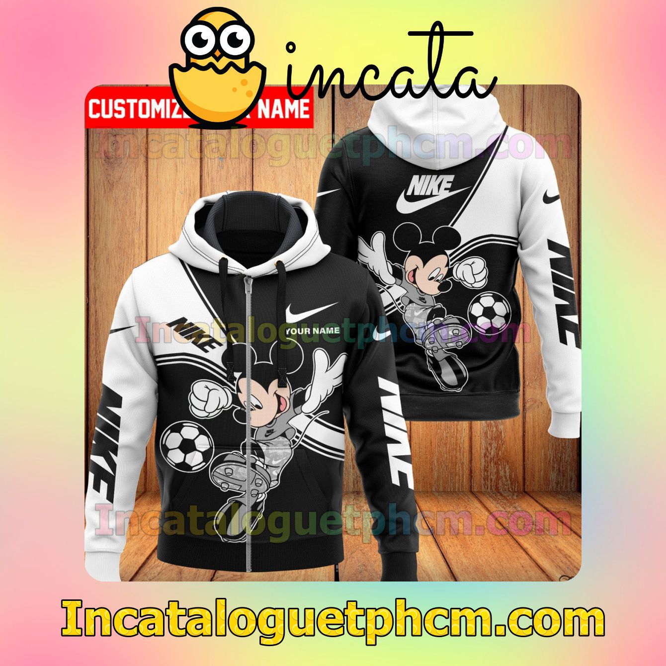 Personalized Nike Mickey Mouse Playing Soccer Long Sleeve Jacket Mens Hoodie
