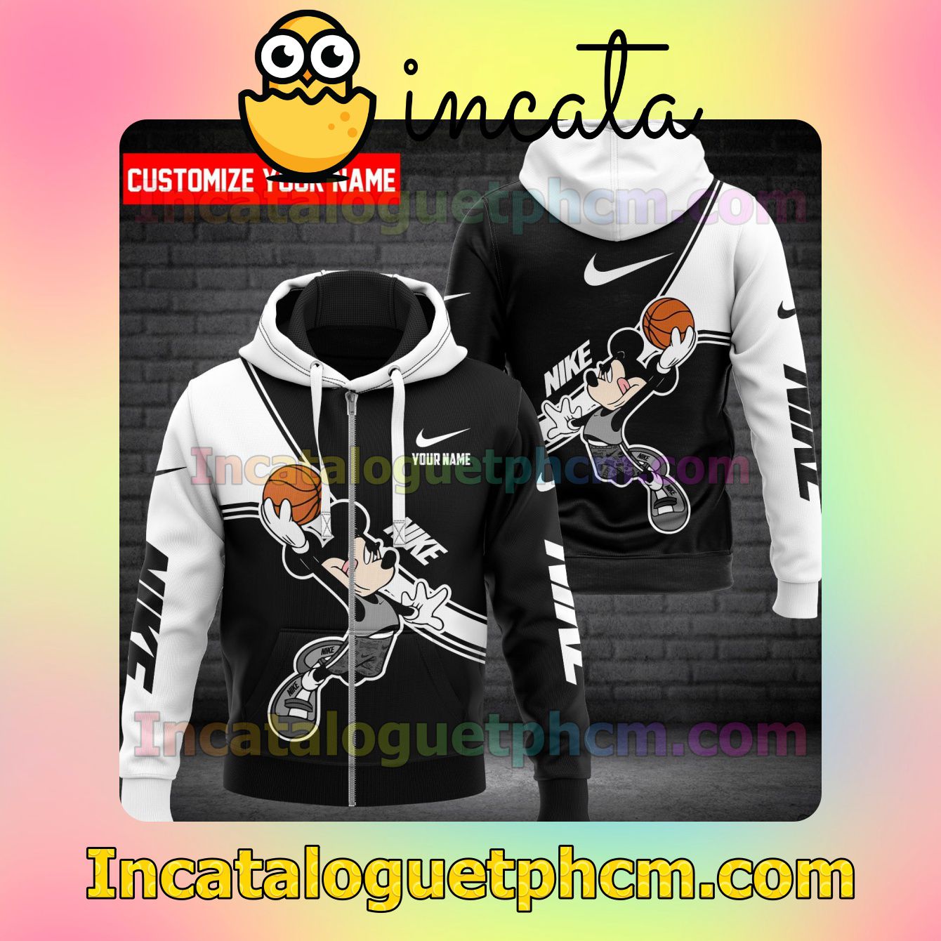 Personalized Nike Mickey Mouse With Ball Black And White Long Sleeve Jacket Mens Hoodie