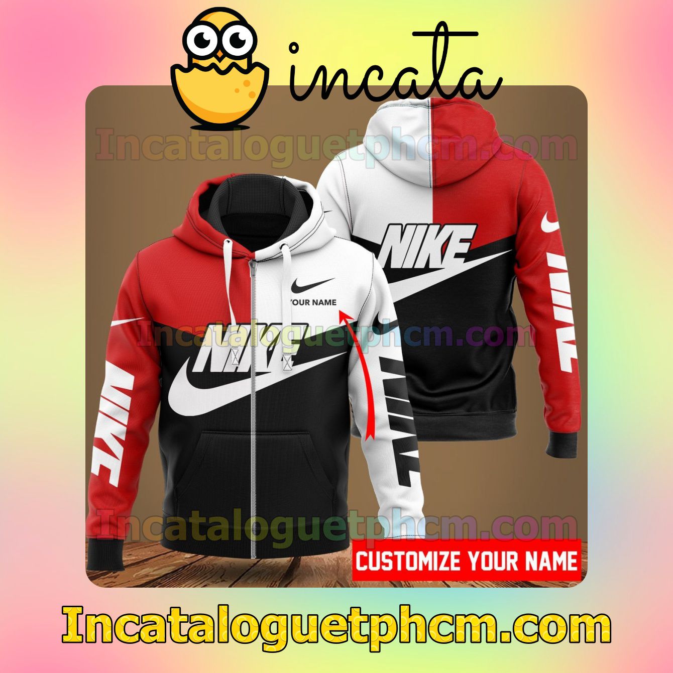 Personalized Nike Mix Color Red White And Black Long Sleeve Jacket Mens Hoodie